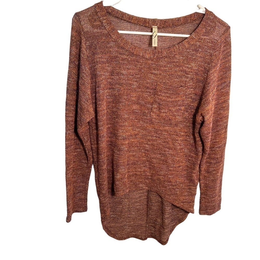 Ginger G Women's Size Small Knit‎ Top High Low Hem Purple Orange Metallic Pocket